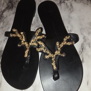 Giuseppe Zanotti Vero Cuoio Black and Gold Sandals